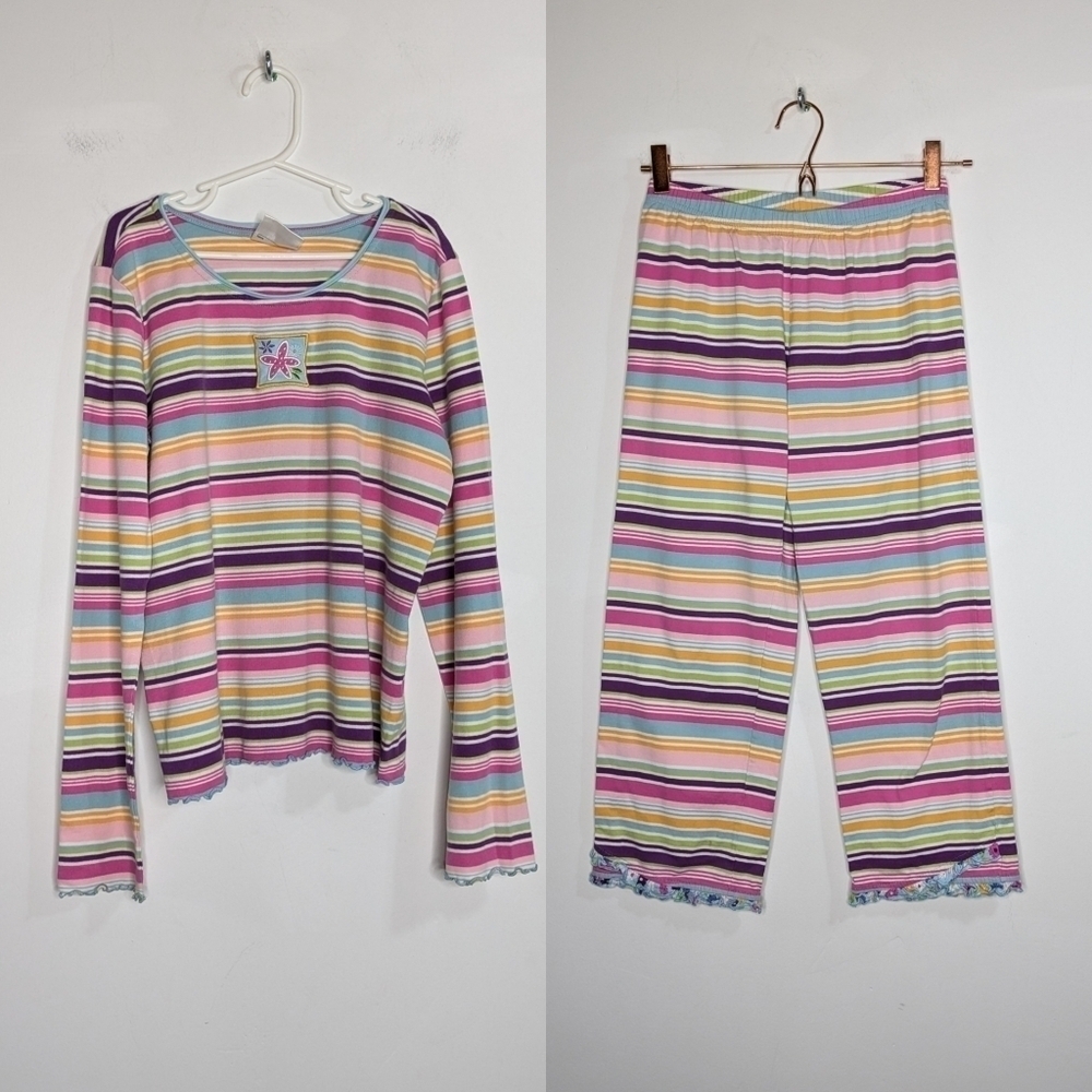 Hanna Andersson pink blue colorful floral patch pajama set 12